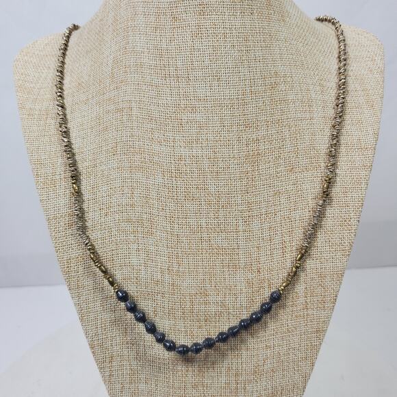 Vintage Aleola Necklace Blue Gray Beaded w/ Small Gold Tone Beads 32 Inch - Picture 1 of 4